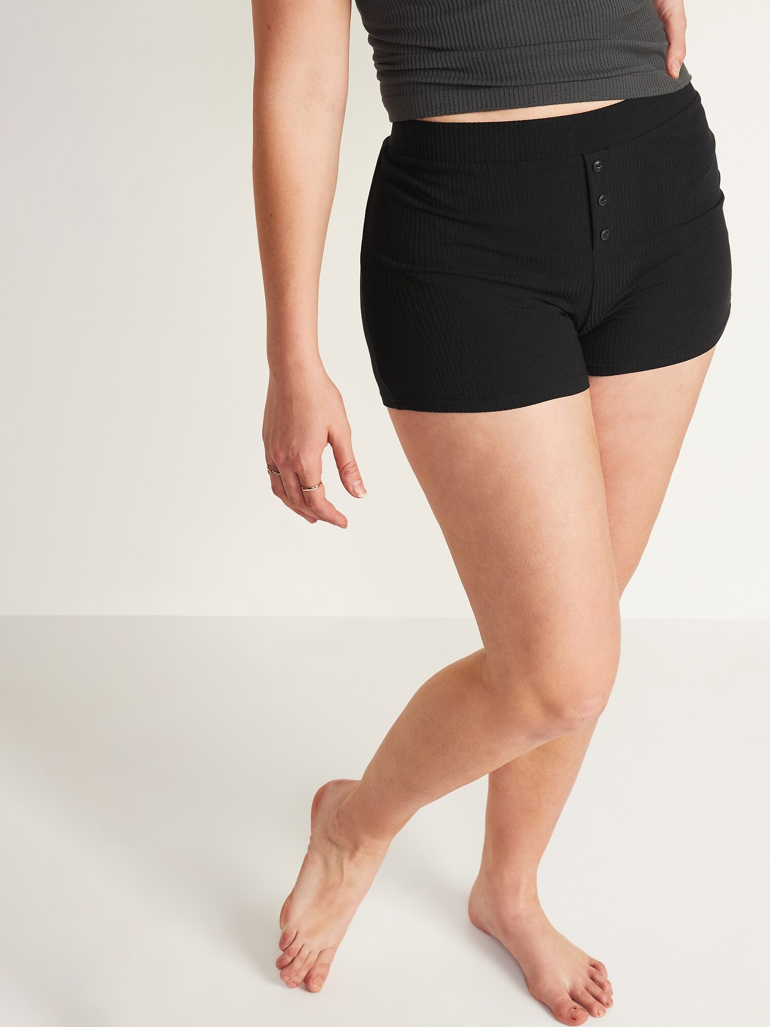 High-Waisted Sunday Sleep Rib-Knit Boxer Shorts for Women -- 2-inch ...