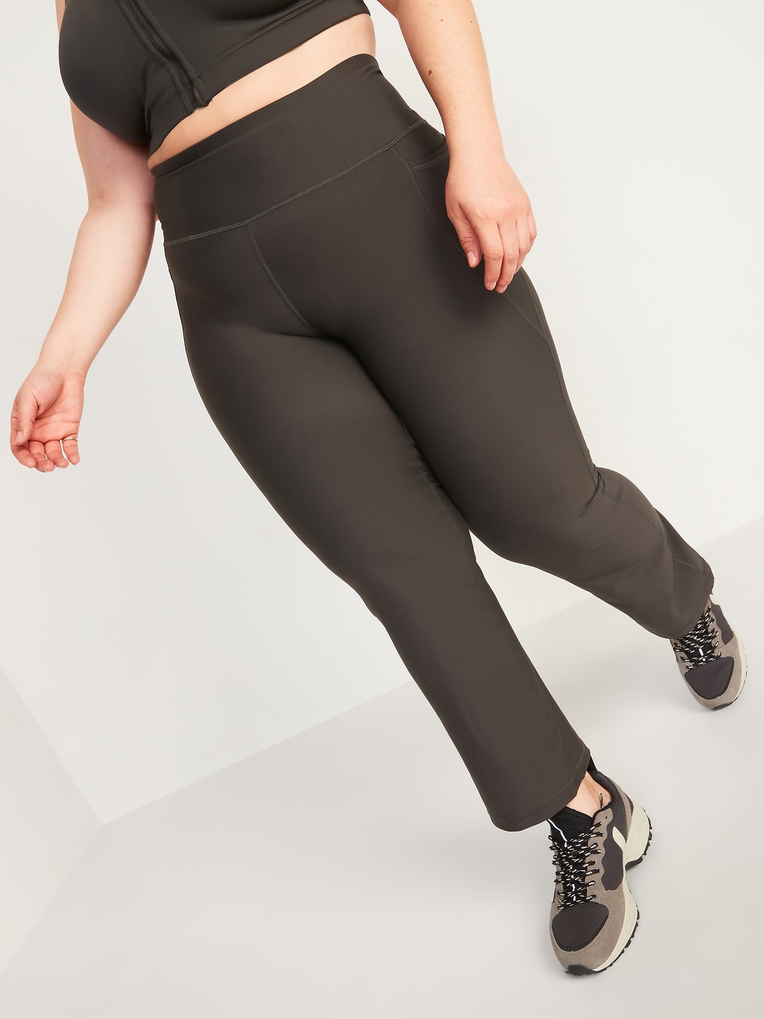 Leggings with Pockets for Women Tummy Control Solid High Waist Casual Ankle  Flare-Leg Leggings 