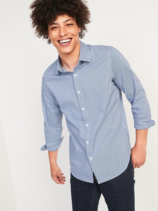 Old Navy Men's All-New Regular-Fit Pro Signature Performance Dress Shirt Navy Blue Check Regular Size S