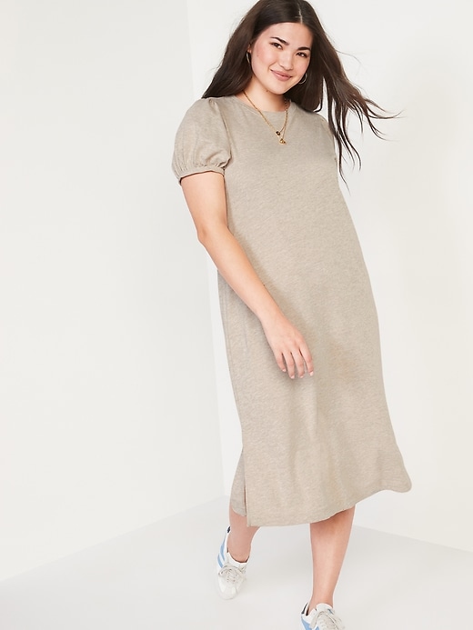 Image number 1 showing, Puff-Sleeve Midi T-Shirt Shift Dress for Women