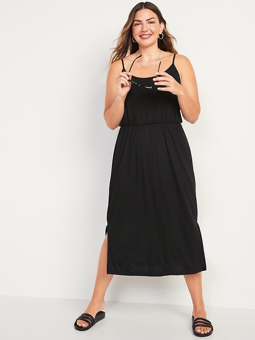 Image number 1 showing, Sleeveless Waist-Defined Slub-Knit Midi Dress