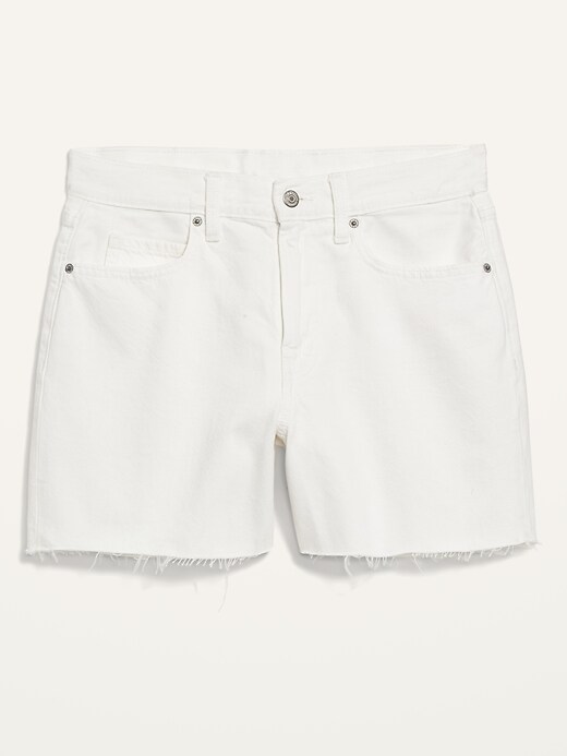 Image number 4 showing, High-Waisted Slouchy Straight White Cut-Off Jean Shorts for Women -- 5-inch inseam