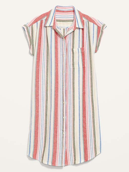 View large product image 2 of 2. Linen-Blend Striped Shirt Dress for Women