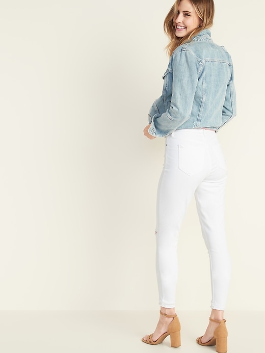 Image number 6 showing, Mid-Rise Distressed Rockstar Super Skinny White Ankle Jeans for Women
