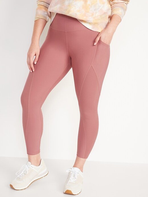 Image number 1 showing, High-Waisted PowerSoft Rib-Paneled 7/8-Length Leggings for Women