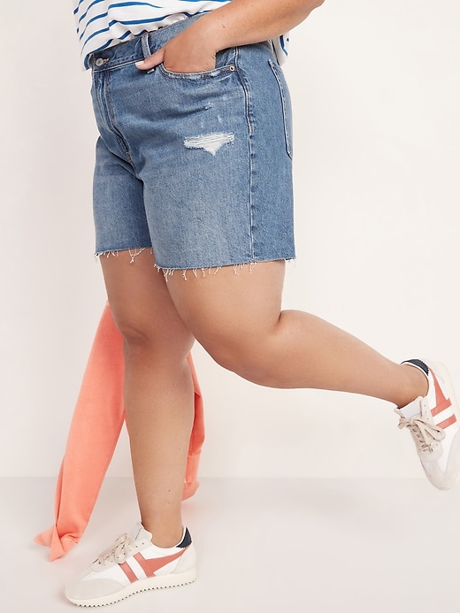 Image number 7 showing, High-Waisted Slouchy Straight Cut-Off Jean Shorts for Women -- 5-inch inseam
