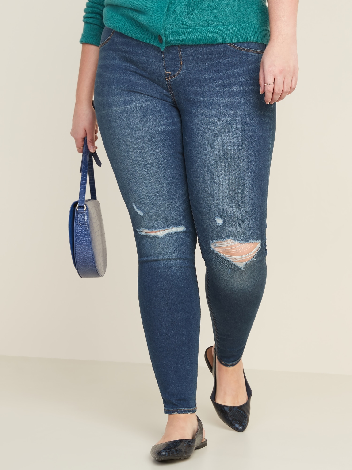 Distressed Denim Ripped Jeggings in Navy - Women's – Apple Girl Boutique