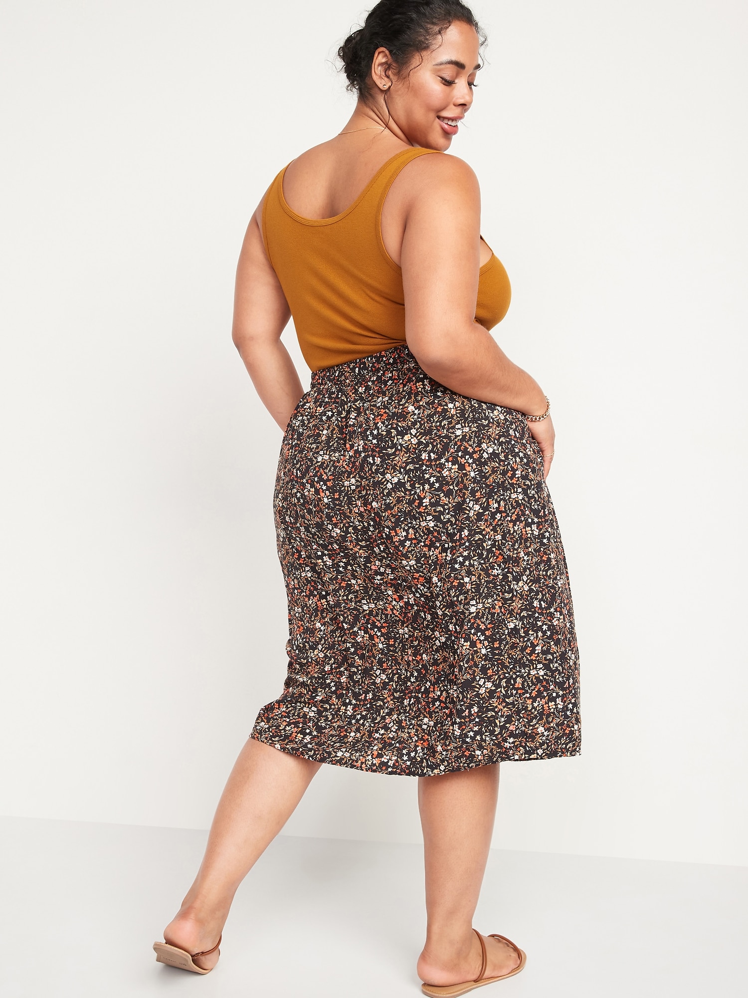 High Waisted Floral Print Midi Swing Skirt for Women Old Navy