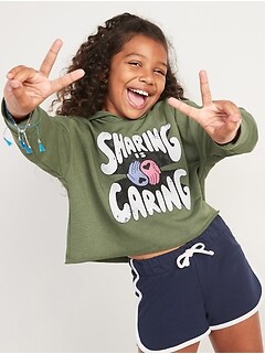 Vintage Slouchy Graphic Raw-Edged Hoodie for Girls