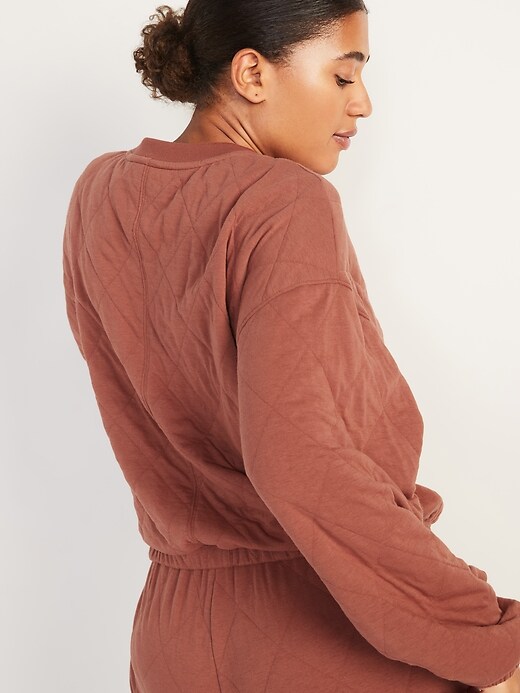 Image number 2 showing, Crew-Neck Half-Zip Quilted Sweatshirt for Women