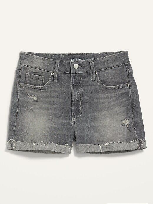 View large product image 1 of 2. High-Waisted O.G. Straight Ripped Gray Cut-Off Jean Shorts for Women -- 3-inch inseam