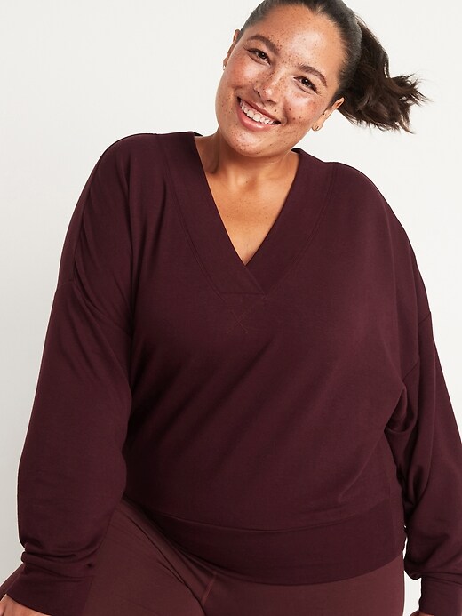 Image number 5 showing, Loose Cozy-Knit V-Neck Sweatshirt for Women