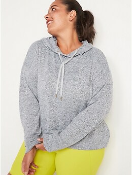Loose Cropped Sweater-Knit Hoodie for Women