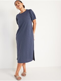 Puff-Sleeve Midi T-Shirt Shift Dress for Women