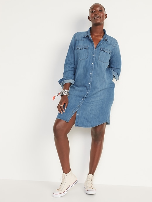 Image number 1 showing, Western Jean Shirt Dress for Women