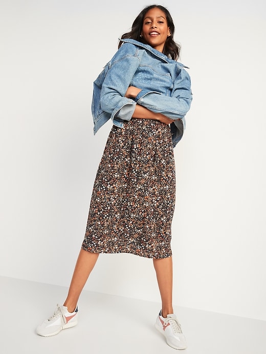 High-Waisted Floral-Print Midi Swing Skirt | Old Navy