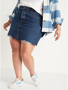 Higher High-Waisted Button-Fly O.G. Straight Mini Jean Skirt for Women
