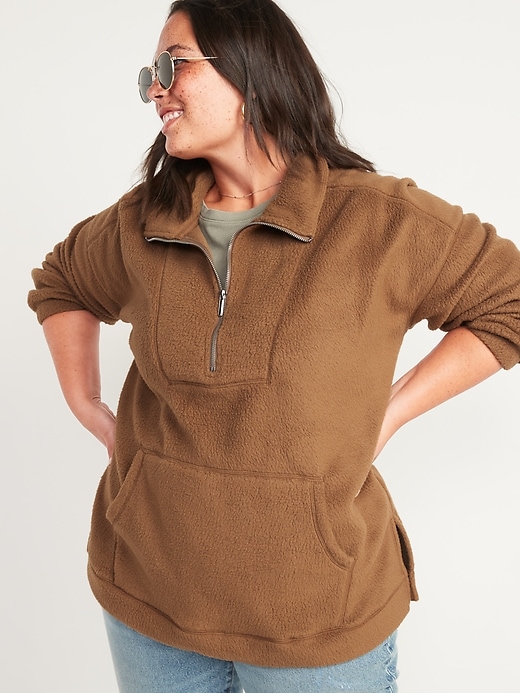 Image number 7 showing, Oversized Sherpa Quarter-Zip Tunic Sweatshirt for Women