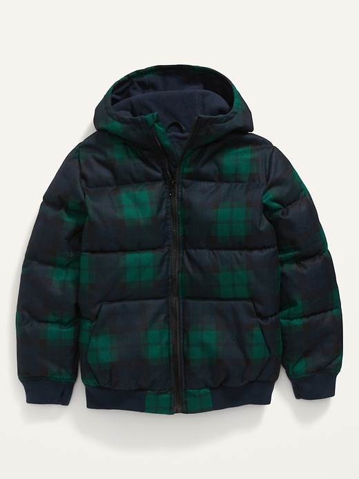 View large product image 1 of 2. Frost-Free Textured Hooded Plaid Puffer Jacket For Boys
