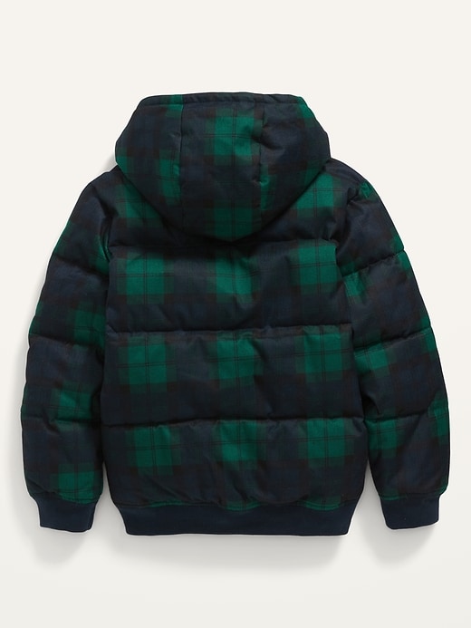View large product image 2 of 2. Frost-Free Textured Hooded Plaid Puffer Jacket For Boys