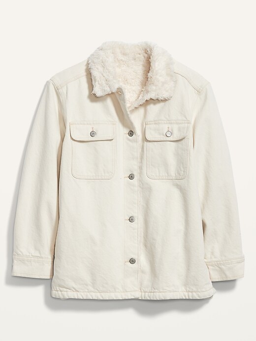 Image number 4 showing, Sherpa-Lined White Jean Shacket for Women