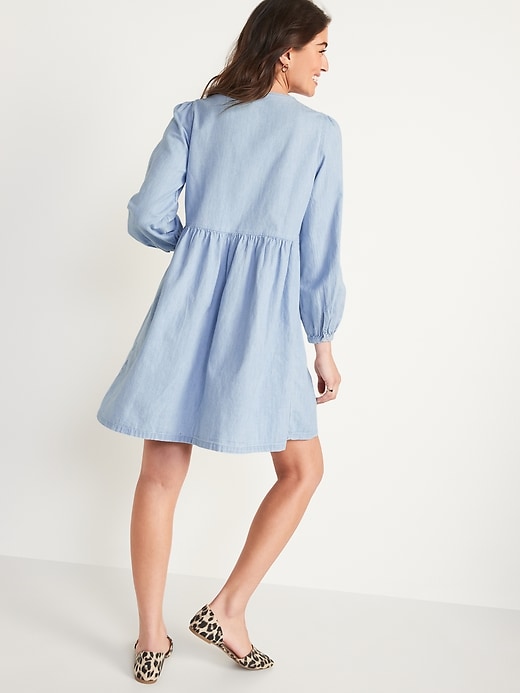 Image number 6 showing, Long-Sleeve Fit & Flare Chambray Mini Dress for Women