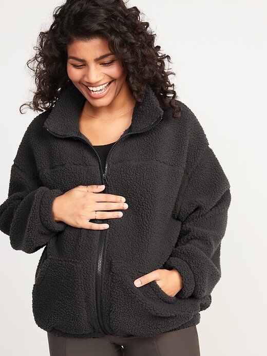 Maternity Cozy Sherpa Zip-Front Sweatshirt