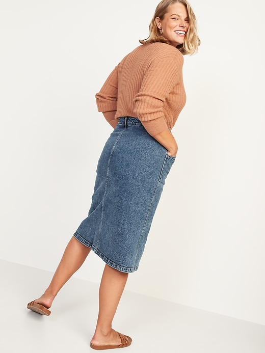 Image number 2 showing, High-Waisted Button-Front Medium Acid-Wash Jean Midi Skirt