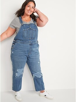 Slouchy Straight Distressed Workwear Jean Overalls for Women