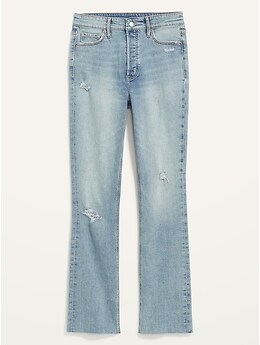 Extra High-Waisted Button-Fly Kicker Boot-Cut Ripped Cut-Off Jeans for Women