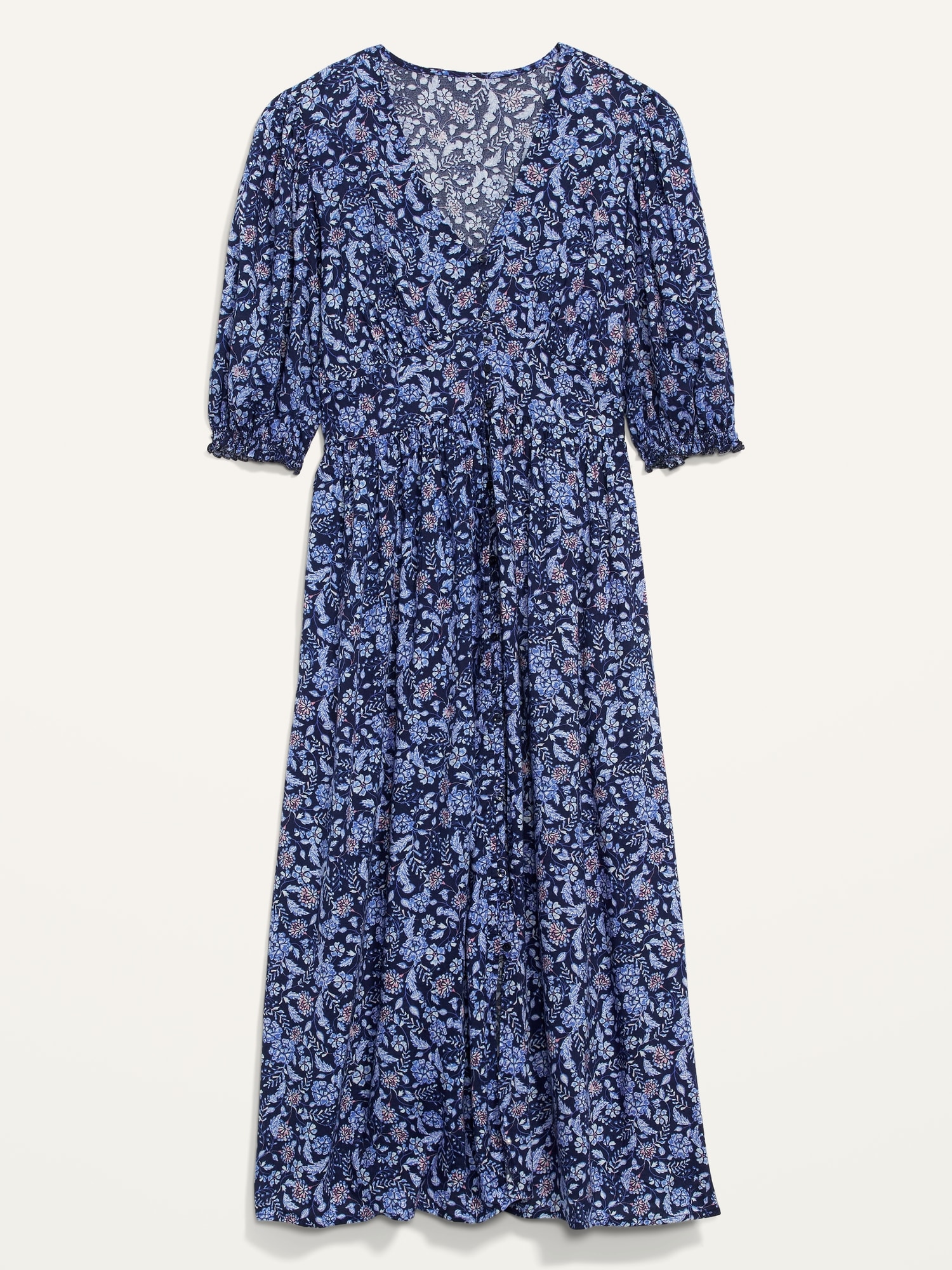 Blue And White Floral Maxi Dress With Frill Sleeves | Miss Floral | SilkFred