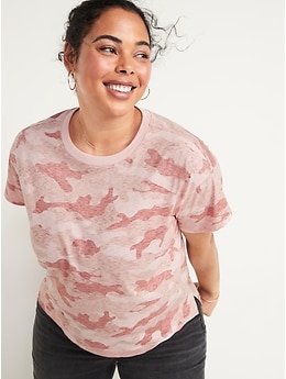 Loose Vintage Short-Sleeve Camo Easy T-Shirt for Women