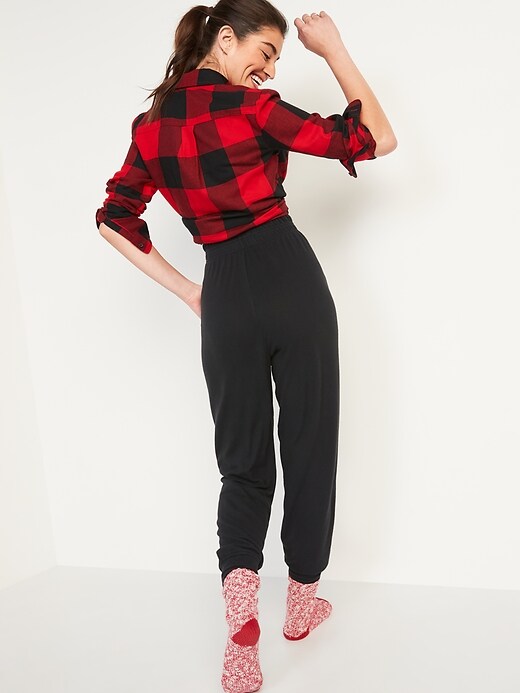 Image number 6 showing, High-Waisted Plush-Knit Jersey Jogger Pants