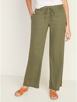 Mid-Rise Wide-Leg Linen-Blend Pull-On Pants for Women