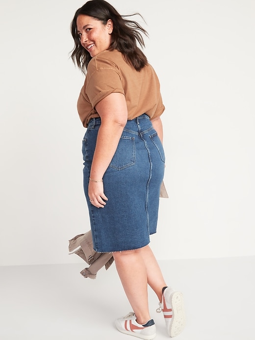 Image number 8 showing, Higher High-Waisted Button-Fly Cut-Off Jean Pencil Skirt