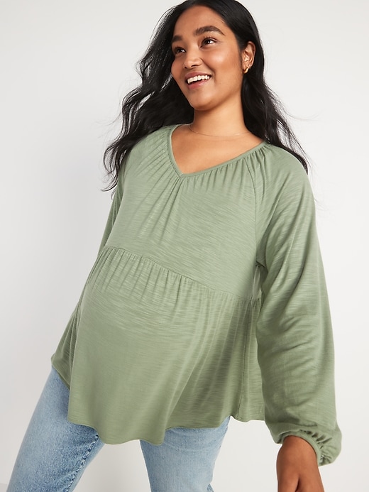 View large product image 1 of 1. Maternity Jersey-Knit Waist-Defined Top