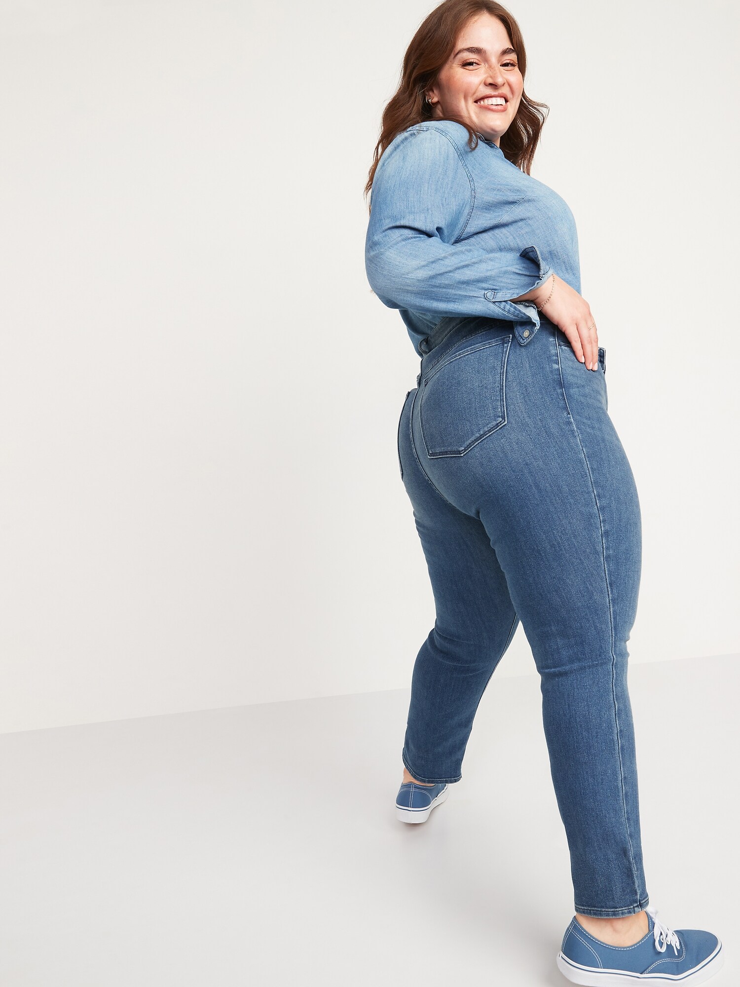 High-Waisted Medium-Wash Straight Jeans 