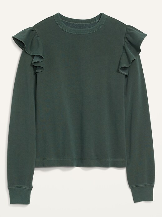 Image number 4 showing, Ruffle-Trim French-Terry Cropped Sweatshirt for Women