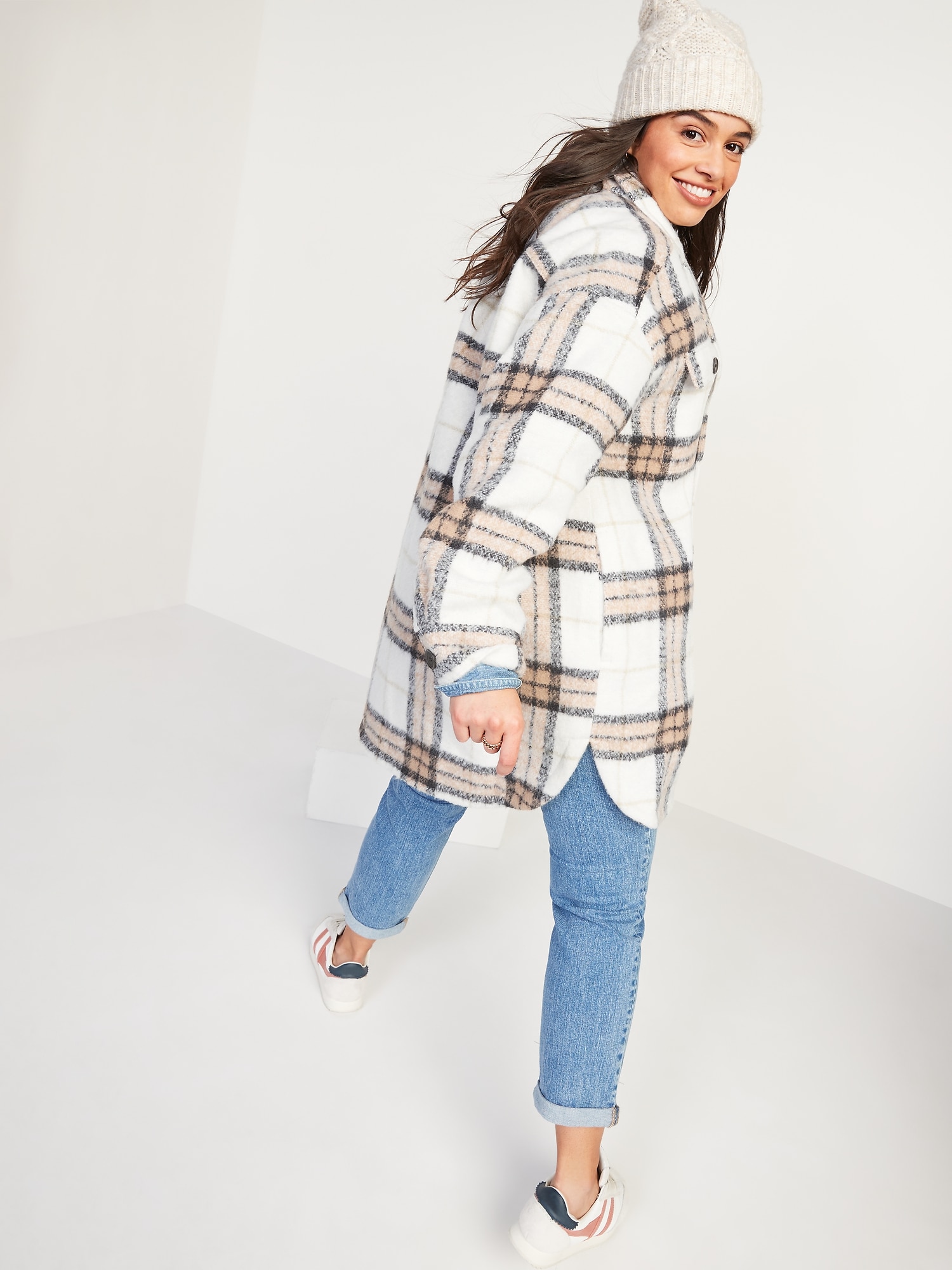 womens long plaid shacket