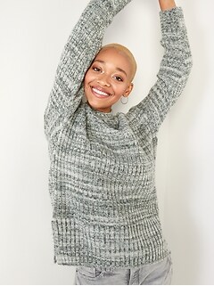 Mock-Neck Rib-Knit Tunic Sweater for Women