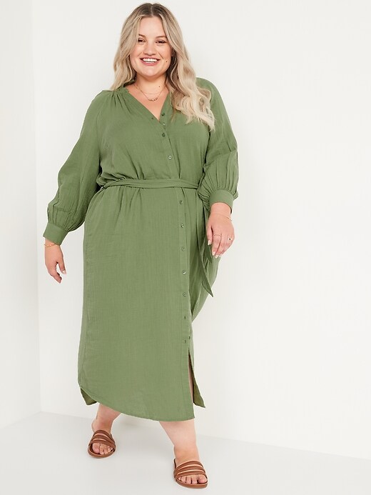 Image number 7 showing, Long-Sleeve Waist-Defined Midi Dress for Women