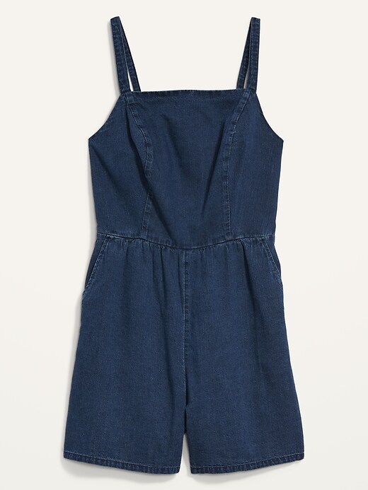 Image number 4 showing, Sleeveless Jean Cami Romper for Women -- 3.5-inch inseam