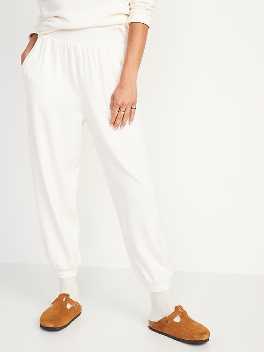 L'image numéro 5 présente Pantalon de jogging en coton ouaté douillet à taille haute longueur cheville pour Femme