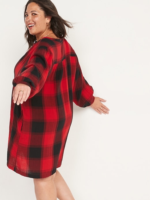 Image number 8 showing, Long-Sleeve Plaid Mini Swing Dress for Women
