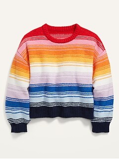 Textured Striped Blouson-Sleeve Sweater for Girls