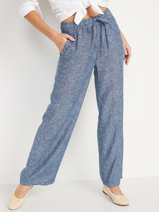 High-Waisted Linen-Blend Wide-Leg Pants for Women | Old