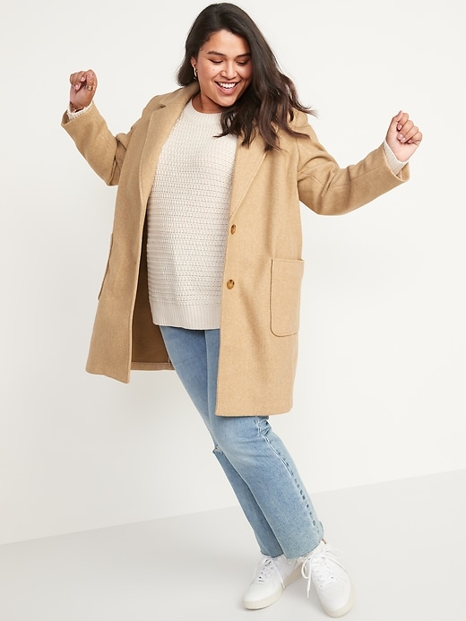 Image number 1 showing, Oversized Soft-Brushed Button-Front Coat for Women