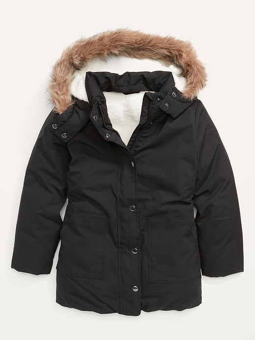 Voir une image plus grande du produit 1 de 2. Parka à capuchon avec bordure en fausse fourrure pour Fille