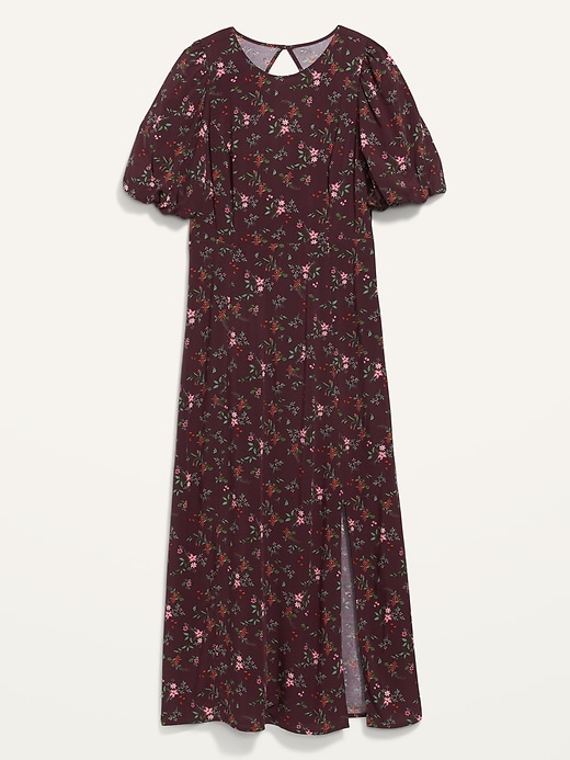 L'image numéro 4 présente Robe droite longue à fleurs à manches bouffantes pour Femme