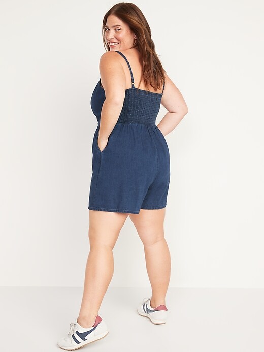 Image number 8 showing, Sleeveless Jean Cami Romper for Women -- 3.5-inch inseam